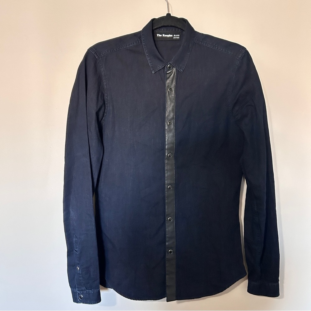 Kooples Jeans Dark Wash Pearl Snap Long Sleeve Denim Shirt Lambskin Sz XS